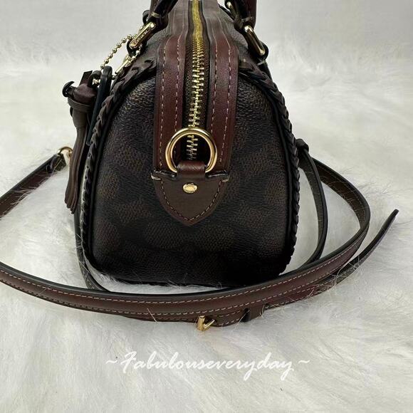 Coach Mini Rowan Crossbody Bag In Signature Canvas With Fringe CCF30 Walnut - Picture 4 of 7